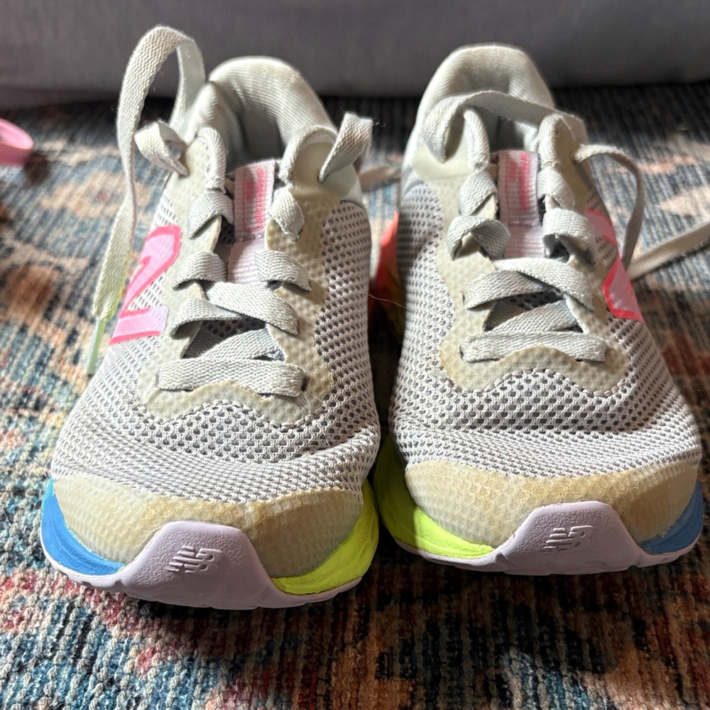 New Balance: Sz 1 Girls Sneakers in Gray, Pink, and Blue